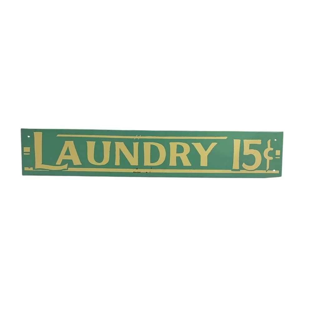 Vintage‎ Laundry 15 Cents Metal Sign Green Gold Retro Home Decor Wall Art